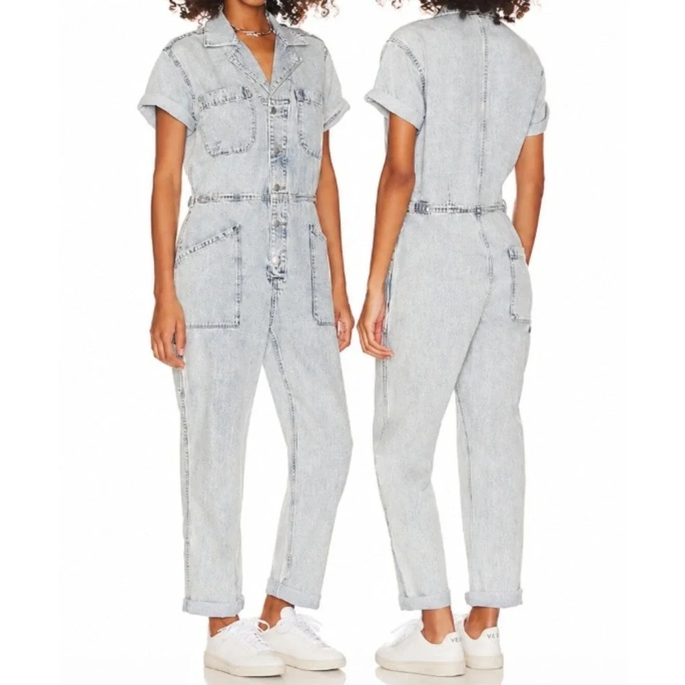 Pistola Womens L Grover Denim Jumpsuit Boiler Suit in Light Wash